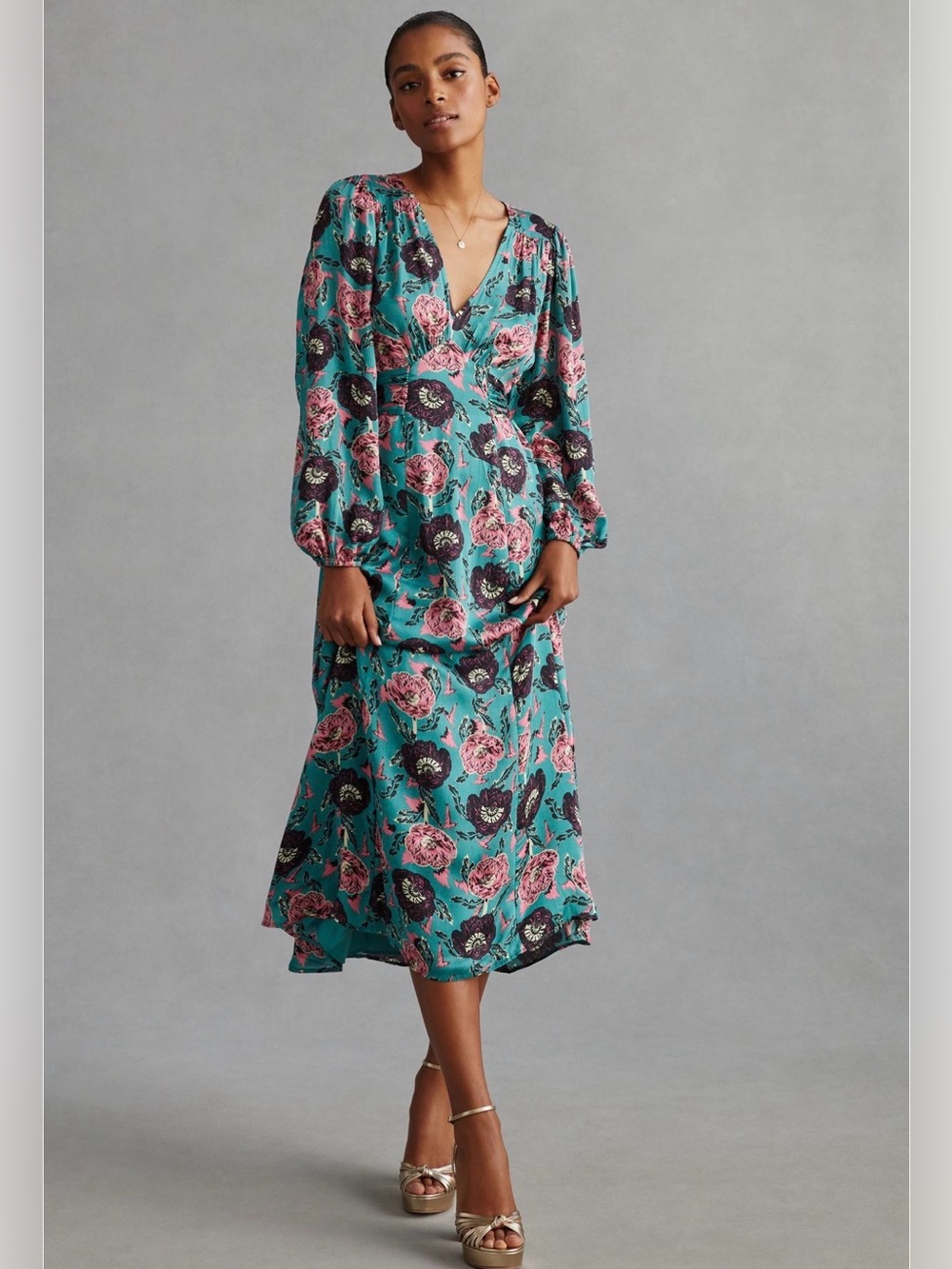 Temperley London x Anthropologie new NWOT turquoise pink midi dress 4 small